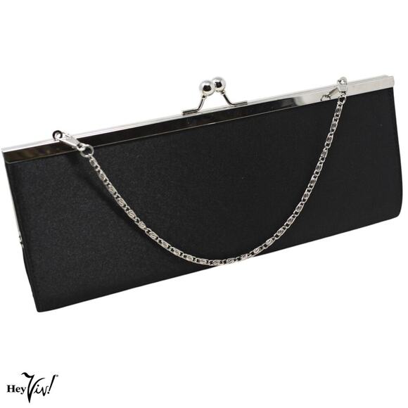 Black Cocktail Evening Bag Clutch Purse Slim Style Bijoux Terner 11x4 - Hey Viv - Picture 1 of 6